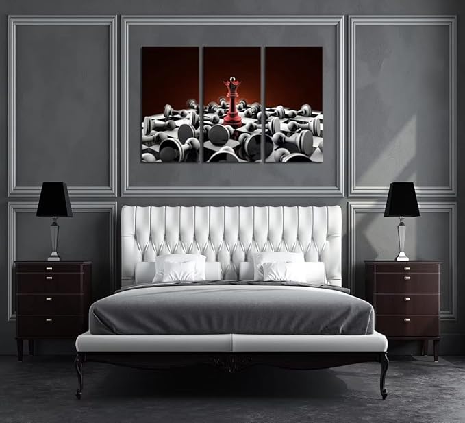 Queen Chess Wall Art Red and Gray Canvas Wall Decor Chess Pieces Print Painting for Living Room Bedroom Home Office Classroom Decoration Modern Ready to Hang (40''H x 60''W)