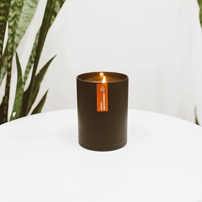 Calyan Wax Co. Soy Wax Candle, Apples + Maple Bourbon Scented Candle, 75 Hour Burn Time, Aromatherapy Soy Candles, Non Toxic & Vegan Soy Wax, Black Tumbler Scented Candles, 13oz