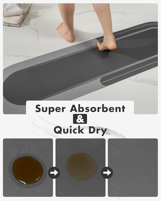 MontVoo Bath Mat Runner - Long Non Slip Absorbent Quick Dry Thin Bath Rug for Bathroom Floor Mat - Rubber Backed - Stain Resistant - Easy Care - Darkgrey 17"x70"