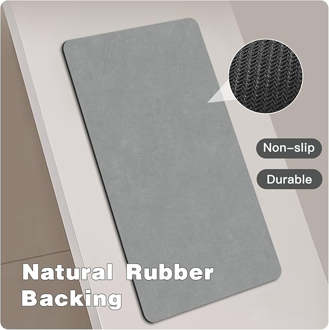 Bathroom Mat Quick Dry, Bathroom Rugs Non Slip Washable Thin Absorbent Bath Mat Fits Under Door Bathroom Floor Mat Perfect for Bath, Shower, or Sink 20"x30" Light Grey