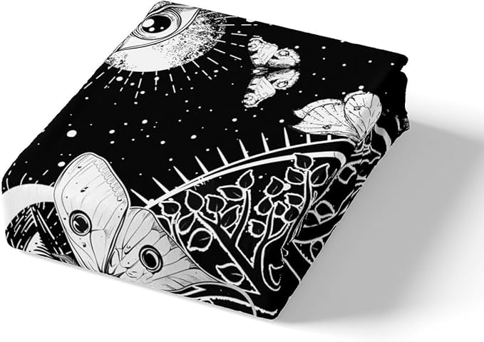 Tree and Moth Bedding Set Twin,Gothic Moth Butterfly Duvet Cover with 1 Pillow Sham Comforter Cover for Kids Boys,Stars Sun Moon Skull Skeleton Constellation Quilt Cover Set Decorative 2 Pcs