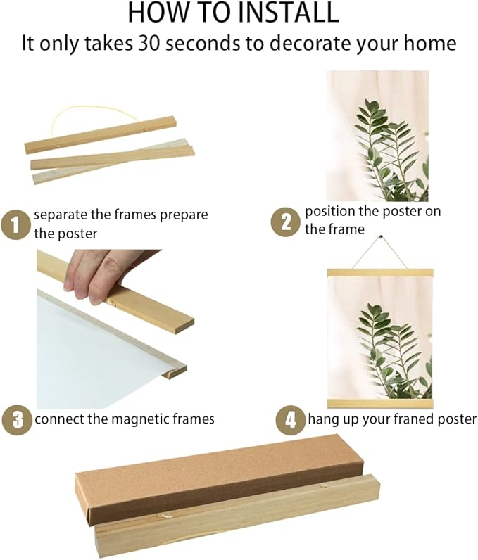 Magnetic Poster Hanger Frame,16x16 16x20 16x22 16x24 Magnet Frames Hangers for Photo Picture Maps Art Canvas Print Artwork Wall Hanging Teak Wood 16 Inch