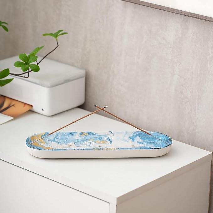 Incense Holder for Sticks, Ceramic Incense Burner with 60 Incense Sticks for Sage Palo Santo, Heat-Resistant Insence-Stick Holder for Backflow Incense Cones Meditation Yoga Spa Room Decor