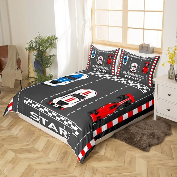 Feelyou Race Car Duvet Cover Set for Kids Boys Teens Extreme Sports Comforter Cover Sports Car Bedding Set 1 Duvet Cover & 1 Pillowcase