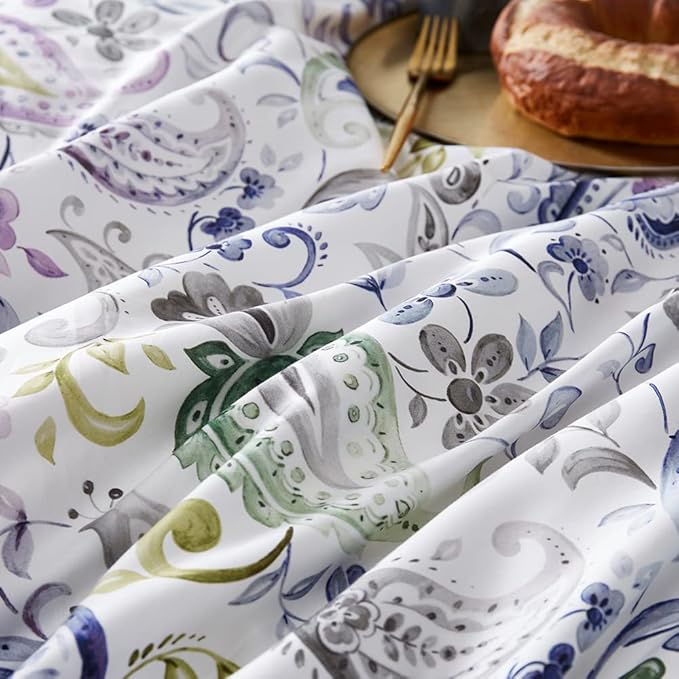 Cupocupa Duvet Cover Set, Queen, Microfiber, White Paisley Pattern, Boho Floral, 3 Pieces