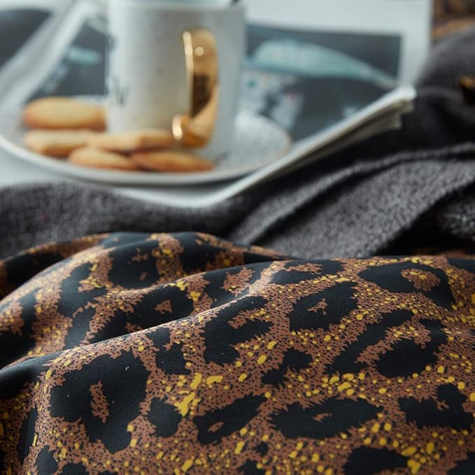 mixinni Wild Animal Print Duvet Cover Twin XL Size 100% Long Staple Cotton Sexy Leopard Print Bedding Set with Zipper Closure Ties, Perfect for Man and Woman, Ultra Soft and Easy Care, 3pcs