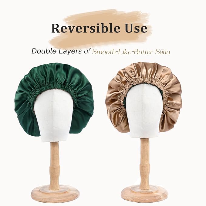 YANIBEST Adjustable Silk Bonnet Double Layer Satin Bonnet Hair Bonnet for Sleeping Bonnets for Women Hats Curly Natural Hair, Green