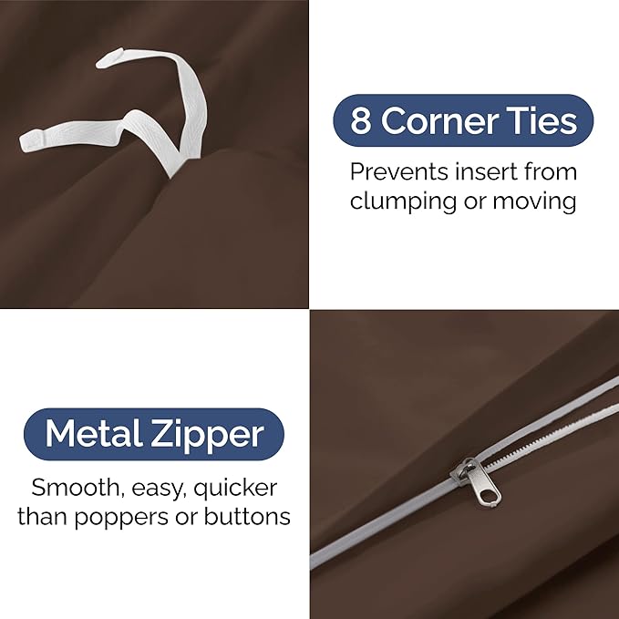 Duvet Cover Queen Size Set - Extra Soft Queen Size Duvet Cover 90 x 90 with 2 Pillow Shams - Hotel Luxury, Easy Care and Fade Free with Zipper Closures & Ties - Comfy, Breathable Bedding Set (Brown)