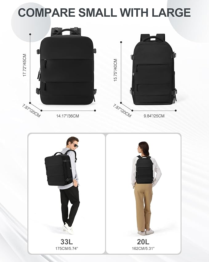 coowoz Travel Backpack Carry On for Women Man Black Gym Backpack with Laptop Compartment Mochila de Viaje Teacher Personal Item Backpacks Rucksack Airplane Accessories Must Haves Small