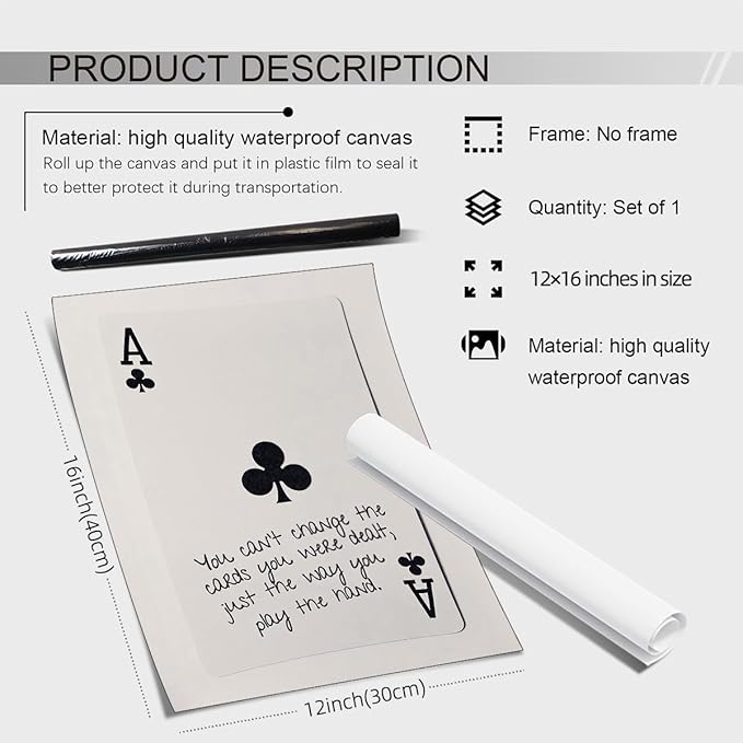 XSCQ Funky Black and White Lucky Ace Poker Canvas Wall Art Funny Modern Preppy Playing Card Posters Trendy Minimalist Black Art Prints Painting Retro Aesthetic Wall Decor 12x16 inch Unframed