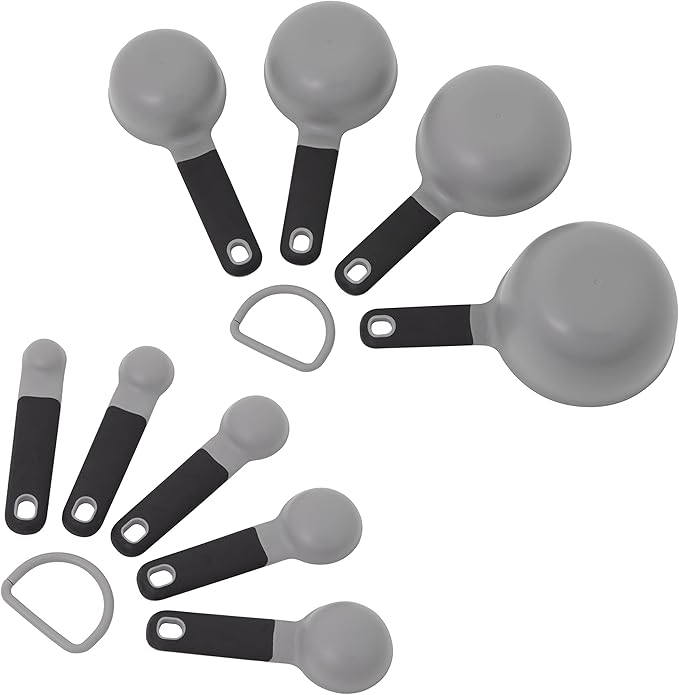 KitchenAid Universal Easy To Read Measuring Cup and Spoon Set with Soft Grip Handle for Maximum Control, Hang Hole and Nesting For Easy Storage, Dishwasher Safe, 9 Piece, Gray