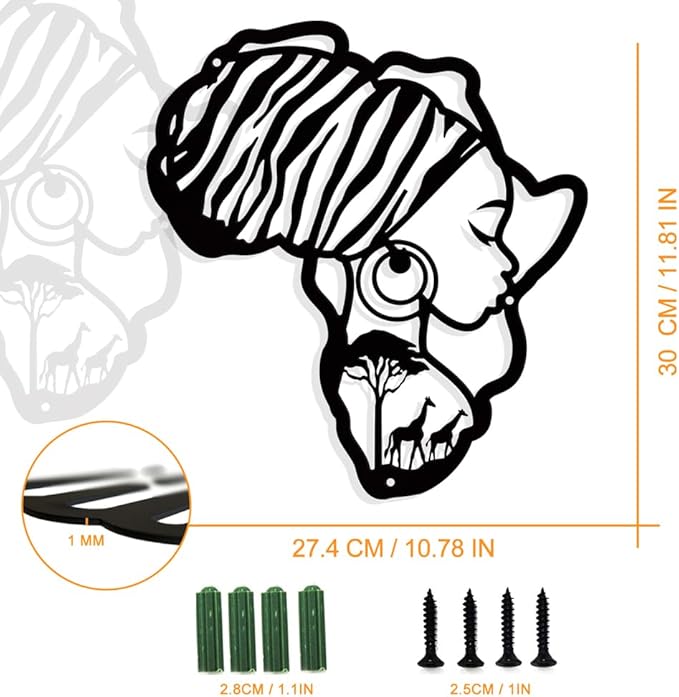 NBEADS Africa Map Metal Wall Art Decor, Matte Style Women Wall Hanging Decor Silhouette Wall Art for Home Garden Hotel Office Wall Festival Decoration Gift, 10.79×11.8 Inch