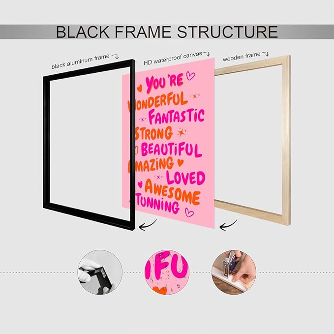 Trendy You Are Amazing You Are Awesome Poster, Funky 70s Pink Orange Aesthetic Canvas Wall Art, Preppy Uplifting Daily Reminder Quotes, Motivational Gifts Picture for Girls 24x36in Framed