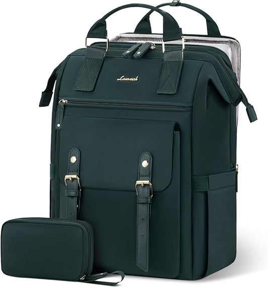 LOVEVOOK Laptop Backpack for Women, Teacher Nurse Work Backpack Purse, Water Resistant Travel Backpack with Separate Laptop Compartment, College Back pack, 15.6 Inch - Dark Green