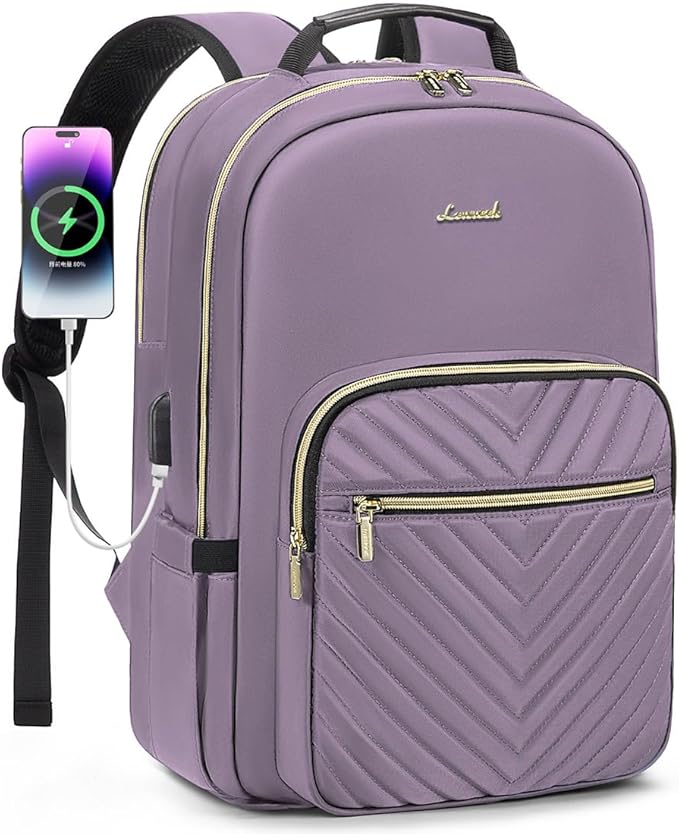 LOVEVOOK Laptop Backpack for Women 17.3 inch,Cute Womens Travel Backpack Purse,Professional Laptop Computer Bag,Waterproof Work Business College Teacher Bag Carry on Backpack with USB Port,Taro Purple