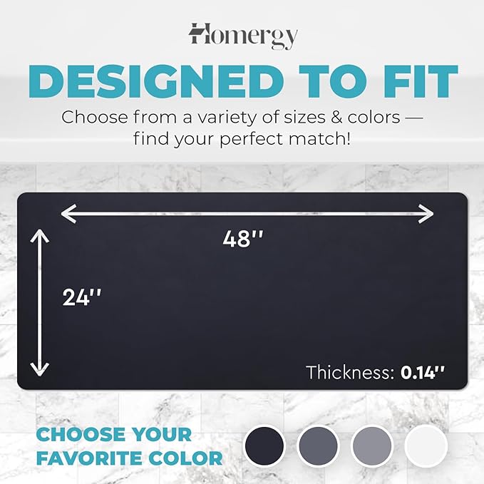 Homergy Bath Mat – Super‑Absorbent & Quick‑Dry with Non‑Slip Rubber Backing, Machine Washable & Odor Resistant – 24x48 in, Black