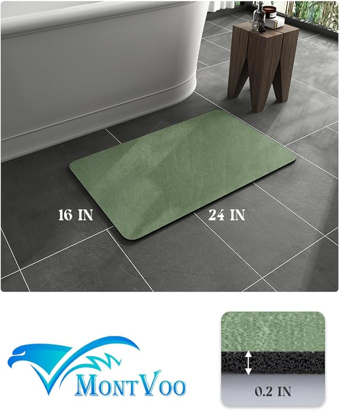 MontVoo -Bath Mat Rug-Rubber Backing Non Slip Quick Dry Absorbent Thin Bathroom Rugs Fit Under Door-Faux Suede Surface Bathroom Floor Mats-Shower Rug for in Front of Bathtub Shower Sage Green 16"x24"
