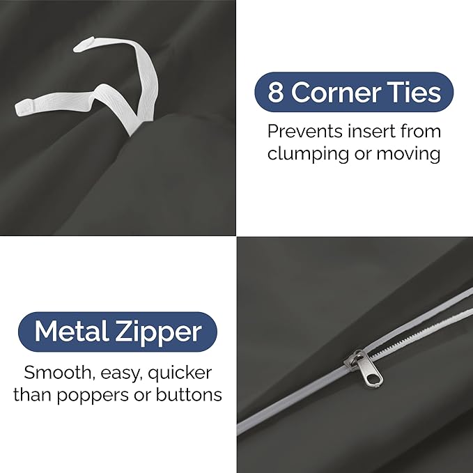 Duvet Cover Queen Size Set - Extra Soft Queen Size Duvet Cover 90 x 90 with 2 Pillow Shams - Hotel Luxury Easy Care and Fade Free w/Zipper Closures & Ties - Comfy Breathable Bedding Set (Charcoal)