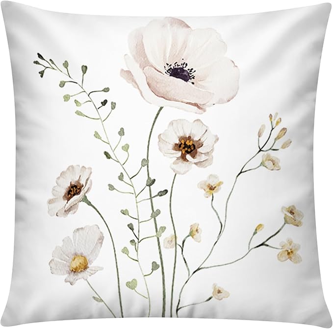 Brown Grey Floral Pillow Cover 16x16 Set of 6 Watercolor Throw Pillow Covers Square Cushion Covers for Couch Sofa Living Room Home Decor