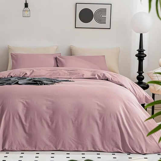 JELLYMONI Cotton Duvet Cover California King - 100% Washed Cotton Linen Like Textured Comforter Cover, 3 Pieces Cozy Soft Bedding Set with Zipper Closure (Dusty Pink, Cal King 104"x98")