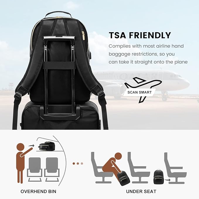 LOVEVOOK Laptop Backpack for Women, Faux PU Leather Quilted Backpack Purse, Business Computer Travel Work Bags, Nurse Backpack for Work, Fits 17-Inch Laptop, Black