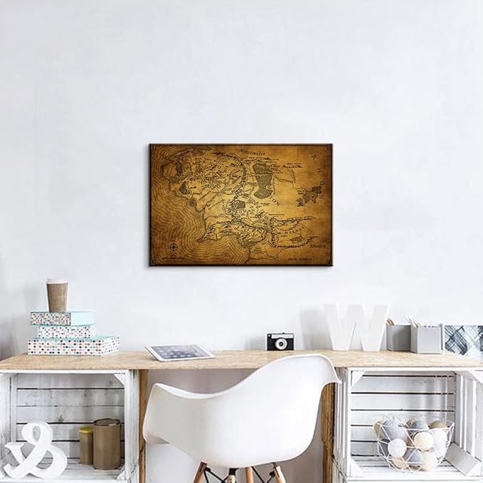 Mistyefly Middle Earth Map Wall Art - 28''H x 40''W - Retro Fantasy Art Print - UV Resistant & Waterproof - Perfect for Bedroom, Living Room & Office