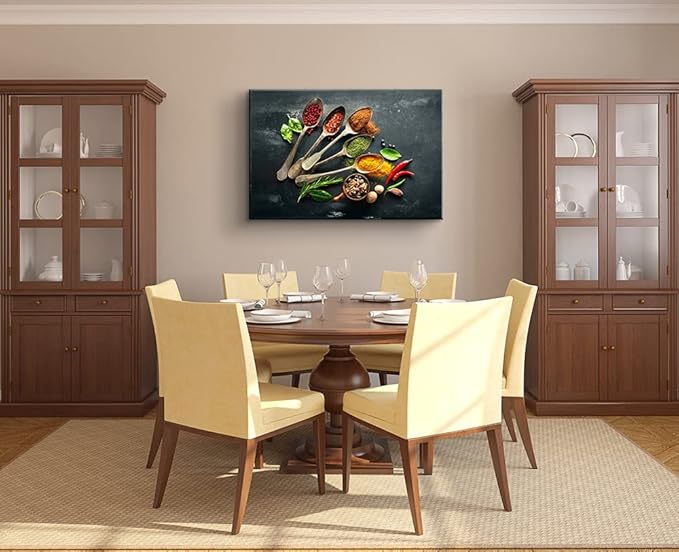 Kitchen Pictures Wall Decor Food Spice Canvas Wall Art Cooking Seasoning Wall Art Colorful Kitchen Decorations Dining Room Art Food Poster for Dining Room Ready to Hang (28''Hx40''W)
