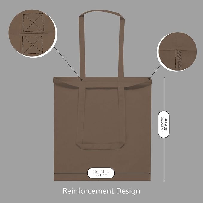TOPDesign 24-Pack Economical 16"x15" Brown Cotton Tote Bag, Lightweight Medium Reusable Grocery Shopping Cloth Bags, Suitable for DIY, Advertising, Promotion, Gift, Activity