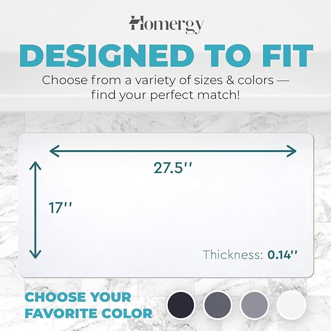 Homergy Bath Mat – Super‑Absorbent & Quick‑Dry with Non‑Slip Rubber Backing, Machine Washable & Odor Resistant – 18x28 in, White