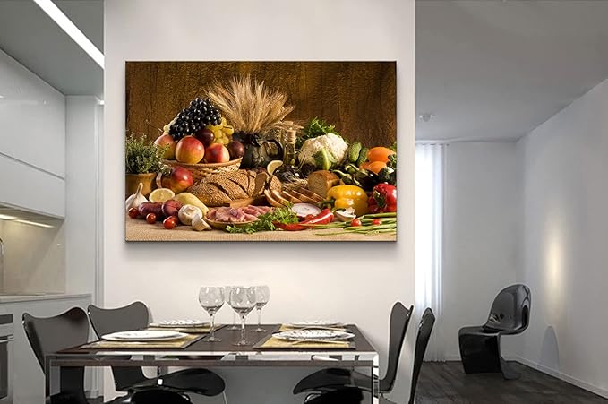 Kitchen Wall Decor Bread Vegetable Fruit Canvas Wall Art Kitchen Decorations Dining Room Decor wall art Healthy Eating Fruit Wall Art Food Wall Art for Dining Room Ready to Hang (28''Hx40''W)