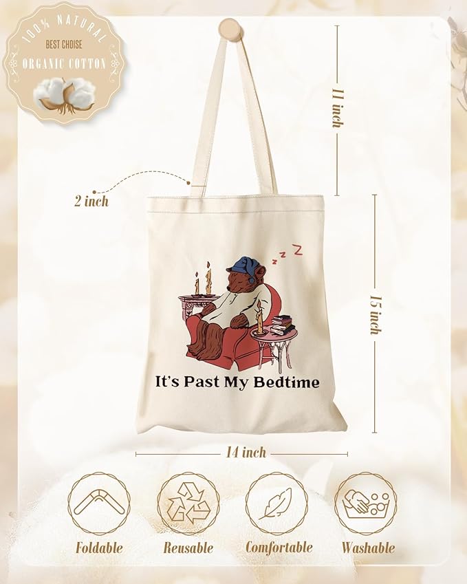 Aesthetic Canvas Tote Bag with Inner Pocket for Women, Cloth Cotton Totes Bag with Pattern for Shopping, Gym
