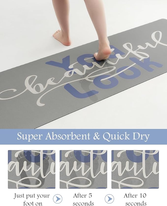 MontVoo-Bath Mat Rug Long Non Slip Super Absorbent Bathroom Runner Stain Resistant Quick Dry Thin Bathroom Mat Fit Under Door-17"x59",Blue-Look