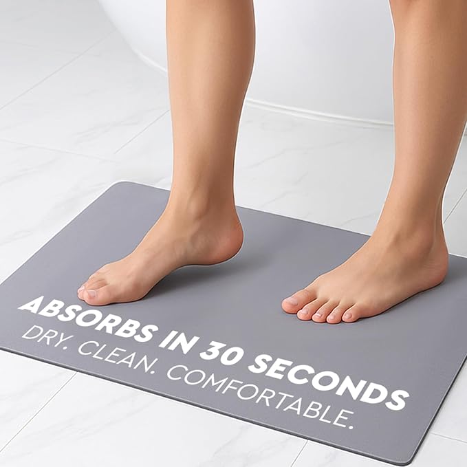 Homergy Bath Mat – Super‑Absorbent & Quick‑Dry with Non‑Slip Rubber Backing, Machine Washable & Odor Resistant – 16×24 in, Gray