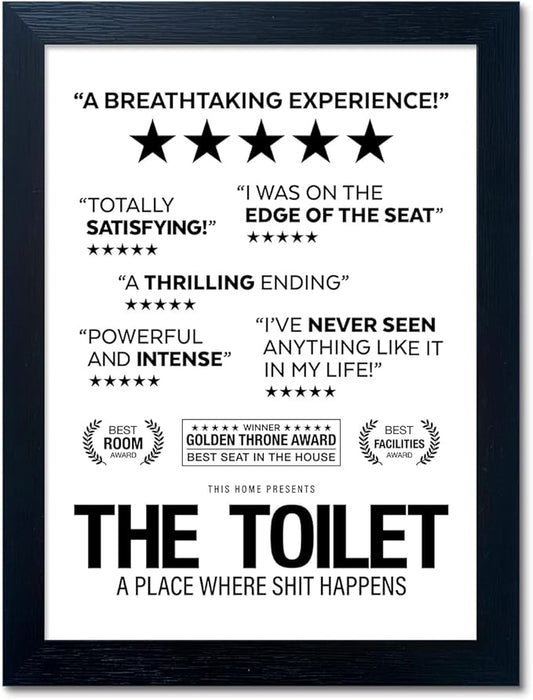 Senlifa Art Black & White Bathroom Wall Art, Humorous Toilet Decor Sign, 11" x 14", Framed Canvas Print
