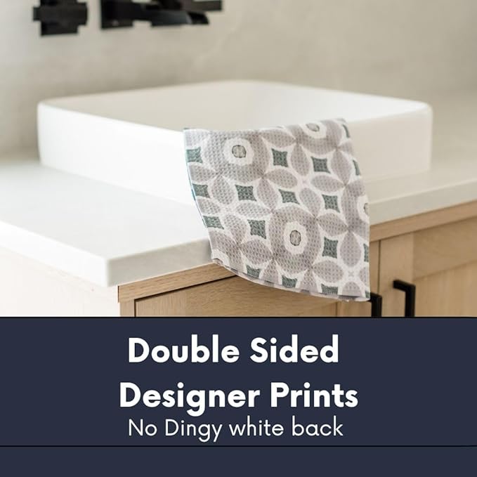 || 3 Pack Double Sided || Not Your Ordinary Kitchen Towel || Dish Towels || Waffle Weave Microfiber || Highly Absorbent || Hanging Loop || Dish Cloths || Designer Prints (Gray)