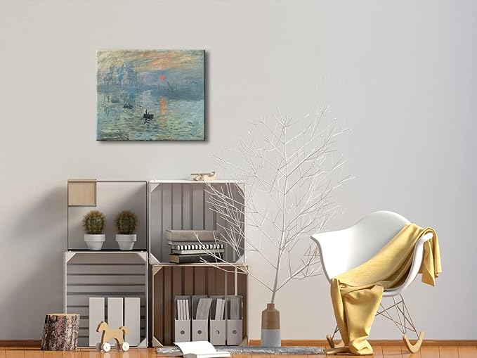 Wieco Art Impression Sunrise Canvas Prints Wall Art of Claude Monet Classic Oil Paintings Reproduction Seascape Ocean Sea Beach Picture for Living Room Home Decor Modern Gallery Wrapped Giclee