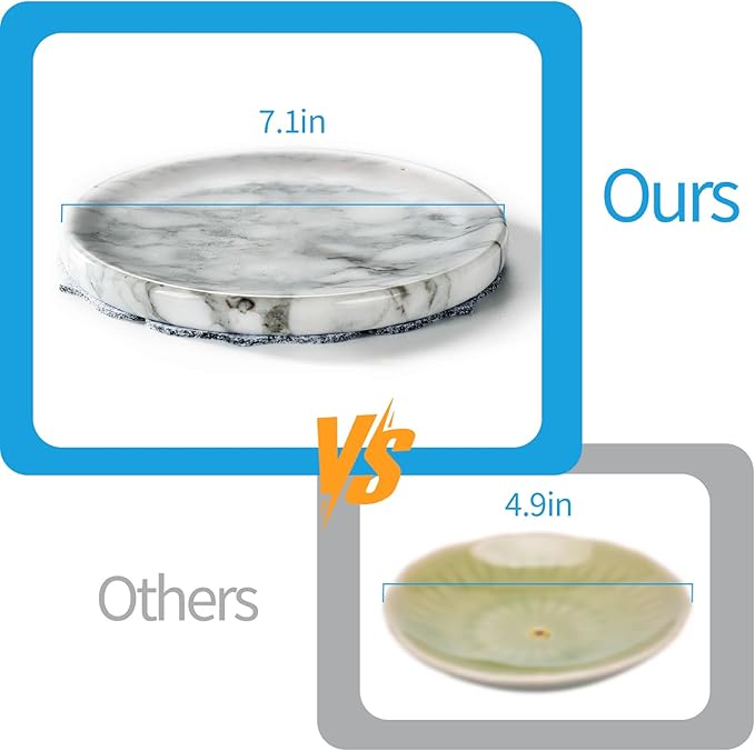 Ember Echo 7.1-Inch Natural Marble Incense Holder,Handmade Large Incense Burner for Meditation Yoga SPA, Long Incense Sticks Holder for Palo Santo/Sage/Cone/(Grey and White)