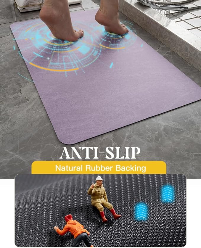 MontVoo -Bath Mat Rug-Rubber Backing Non Slip Quick Dry Absorbent Thin Bathroom Rugs Fit Under Door-Faux Suede Surface Bathroom Floor Mats-Shower Rug for in Front of Bathtub Shower Lavender 17"x59"