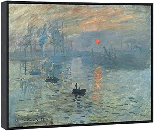 Wieco Art Framed Art Impression Sunrise Canvas Prints of Claude Monet Famous Paintings Reproduction Seascape Artwork Pictures on Canvas Wall Art for Home Decorations Black