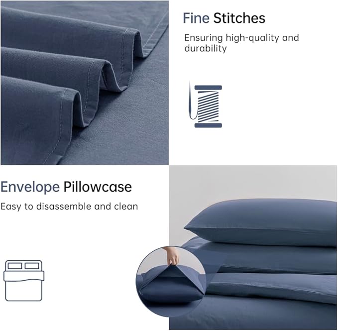 JELLYMONI Cotton Duvet Cover California King - 100% Washed Cotton Linen Like Textured Comforter Cover, 3 Pieces Soft Bedding Set with Zipper Closure (Blue, Cal King 104"x98")