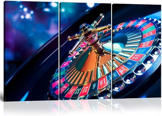 3 Piece Canvas Wall Art - High Contrast Image of Casino Roulette - Modern Home Decor Stretched and Framed Ready to Hang (24''H x 36''W)