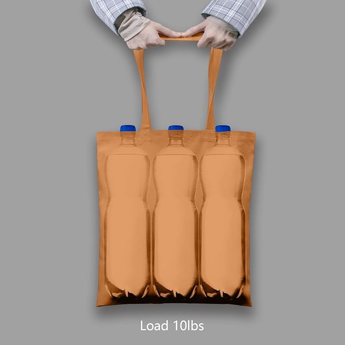 TOPDesign 12-Pack Economical 16"x15" Khaki Cotton Tote Bags, Lightweight Medium Reusable Grocery Shopping Cloth Bags, Suitable for DIY, Advertising, Promotion, Gift, Activity