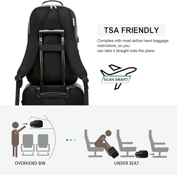 LOVEVOOK Large Travel Backpack Women with 17.3-inch Laptop Compartment, Work Business Computer Carry On Backpack Purse, Hiking Backpack Waterproof Outdoor Sports Rucksack Bag, Black