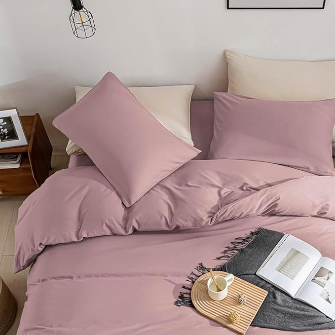 JELLYMONI Cotton Duvet Cover California King - 100% Washed Cotton Linen Like Textured Comforter Cover, 3 Pieces Cozy Soft Bedding Set with Zipper Closure (Dusty Pink, Cal King 104"x98")
