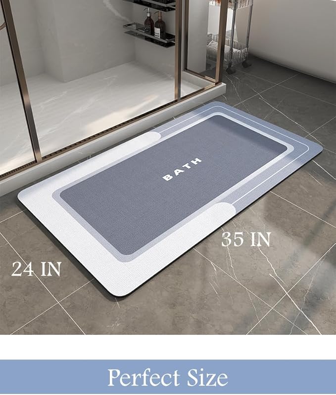 Super Absorbent Non Slip Stain Resistant Quick Dry Thin Bath Mat - 24"x35" Blue