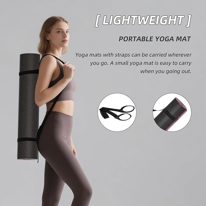 Yoga Mat Non Slip, Anti-Tear 1/4 Thick TPE Yoga Mats for Women and Men, a stylish and practical dual-tone yoga mat.72"x24" Exercise & Fitness Mat with Carrying Strap, Workout Mats for Yoga, Pilates and Floor Exercise