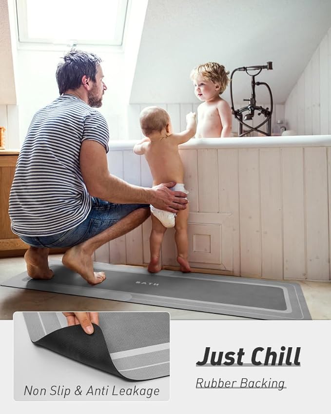 MontVoo Bath Mat - Long Bathroom Runner Non Slip Super Absorbent Stain Resistant Quick Dry Thin Bath Mat 17"x70" Grey