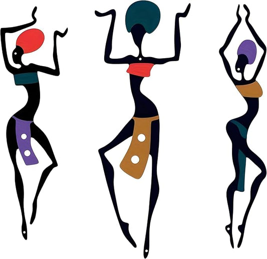African Wall Decor Art, 3 Pieces Metal Wall Aesthetic Hallway Decor accessories, Maximalist Hanging Wall Decor, Ethnic Dance Style Drawing Wall Decorations, For Home Living Room Bedroom and Bathroom