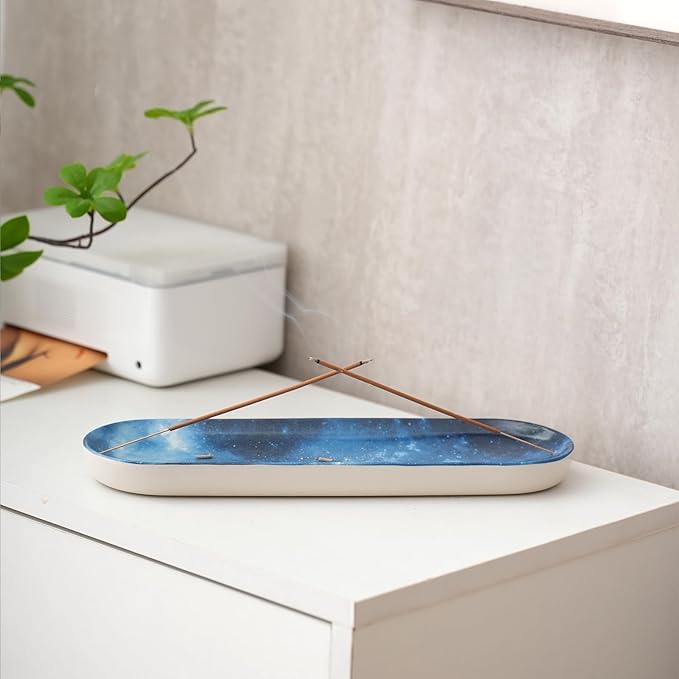 Incense Holder for Sticks, Ceramic Incense Burner with 60 Incense Sticks for Sage Palo Santo, Heat-Resistant Insence-Stick Holder for Backflow Incense Cones Meditation Yoga Spa Room Decor