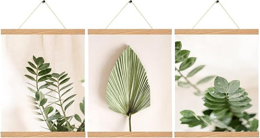 3 Pack Magnetic Poster Hanger Pine Color, 12x18 12x16 12x24 Poster Frame Wood Wooden Magnet Print Posters Dowel Scroll Hanger Hangers Hanging Kit for Walls Map Canvas Artwork, DIY Canvas